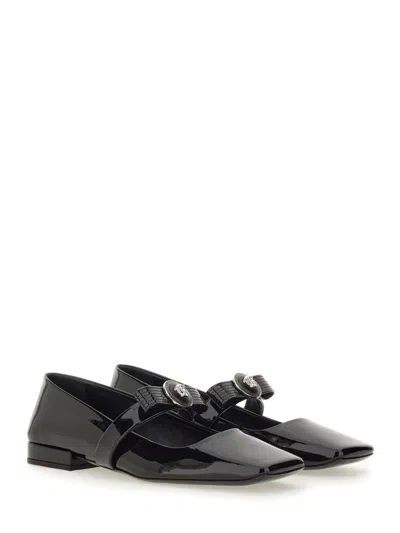 Versace Open-toe Ballet Flats In Gianni Ribbon
