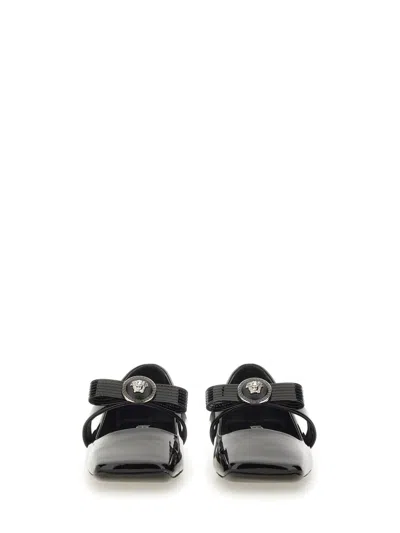 Versace Open-toe Ballet Flats In Gianni Ribbon