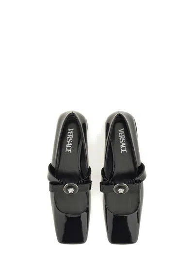 Versace Open-toe Ballet Flats In Gianni Ribbon