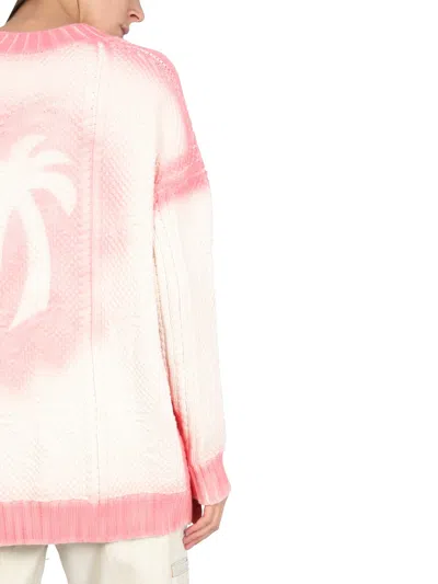 Palm Angels Patent Leather Effect Palm Cardigan In White