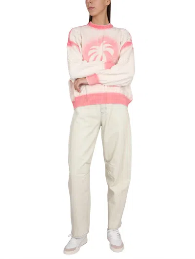 Palm Angels Patent Leather Effect Palm Sweater In Pink