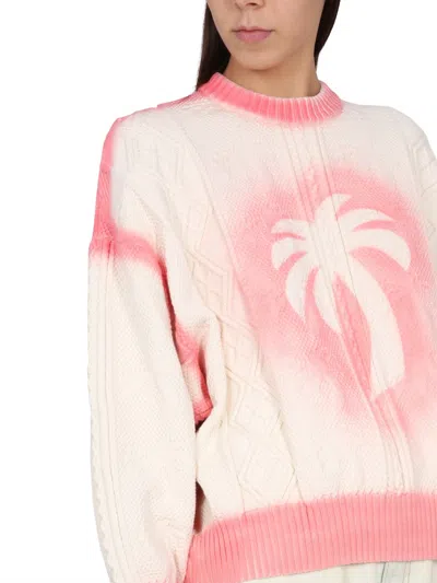 Palm Angels Patent Leather Effect Palm Sweater In Pink