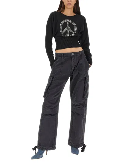 Moschino Jeans Peace Symbol Jersey In Black