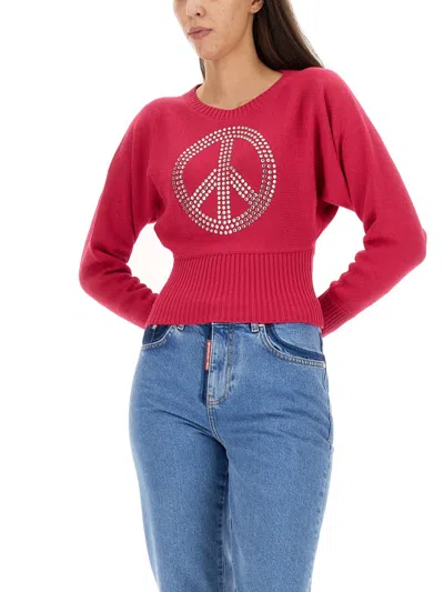 Moschino Peace Symbol Embellished Knitwear With Long Sleeves In Pink