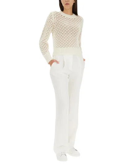 Fabiana Filippi Crew Neck Openwork Wool Blend Sweater In Neutral
