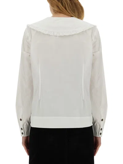 Ganni Maxi Collar Cotton Shirt In White