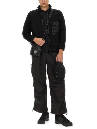 And Wander Textured Plush Black Casual Jacket With Stand Collar In Black