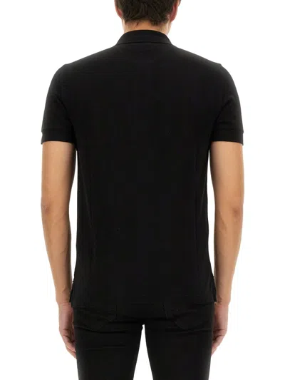 Tom Ford Classic Black Pique Polo With Textured Finish In Black