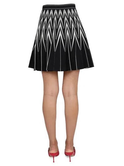Alexander Mcqueen Black Zig-zag Pleated Mini Skirt In Multi