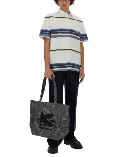 Etro Men's Polo Shirt With Pegasus Embroidery In White
