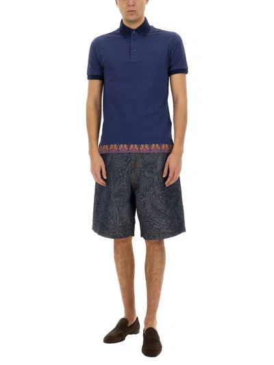 Etro Polo Shirt With Print In Blue