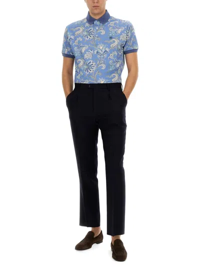 Etro Polo Shirt With Print In Blue