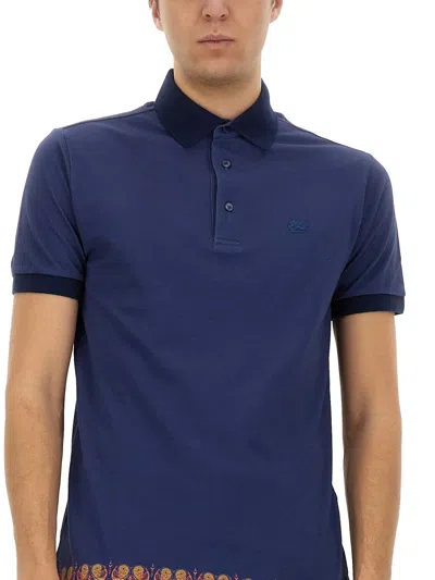 Etro Polo Shirt With Print In Blue