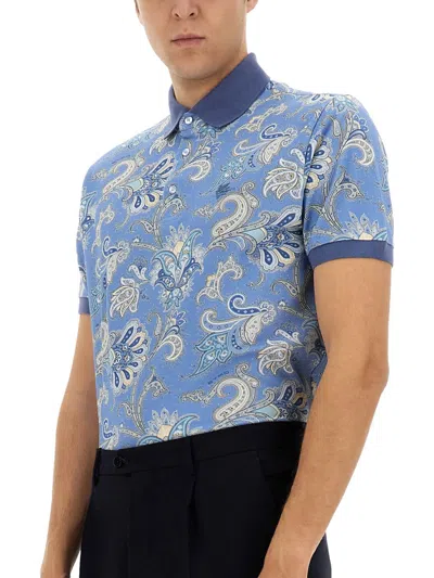 Etro Polo Shirt With Print In Blue