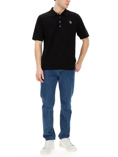 Ps By Paul Smith Polo Shirt With Zebra Patch In Black