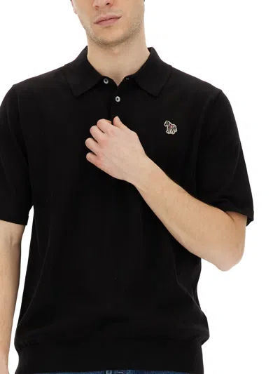 Ps By Paul Smith Polo Shirt With Zebra Patch In Black