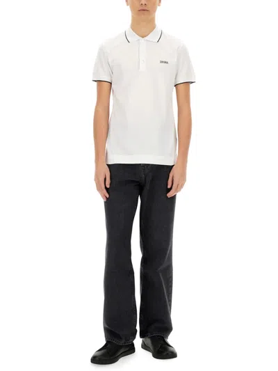 Zegna Fitted White Polo With Classic Collar In White