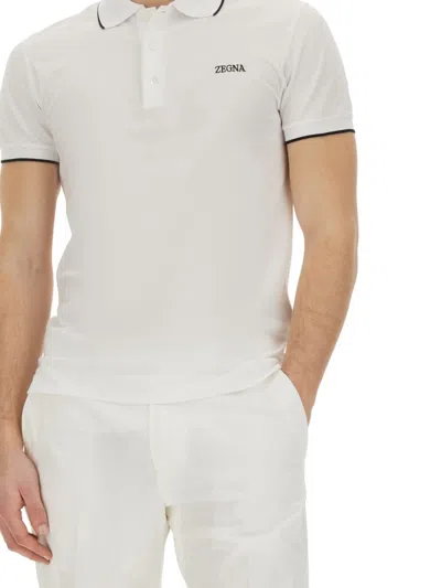 Zegna Fitted White Polo With Classic Collar In White