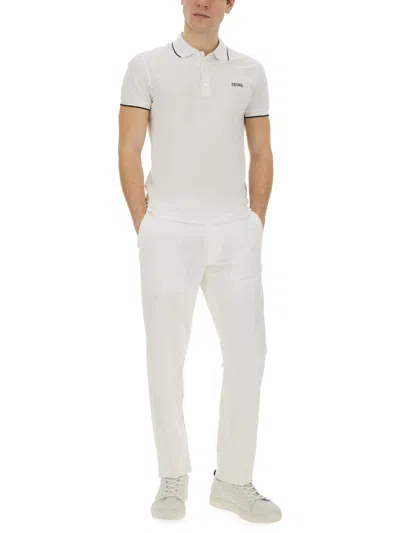 Zegna Fitted White Polo With Classic Collar In White
