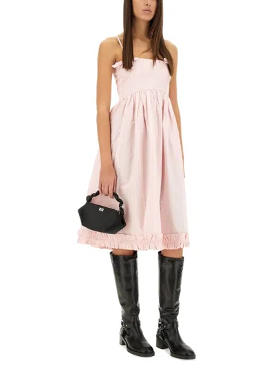 Ganni Strappy Midi Poplin Dress In Pink