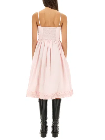 Ganni Strappy Midi Poplin Dress In Pink