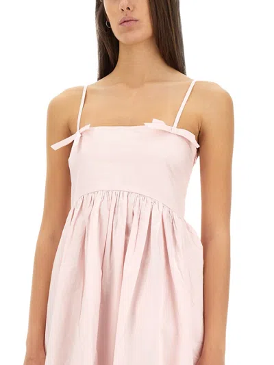 Ganni Strappy Midi Poplin Dress In Pink