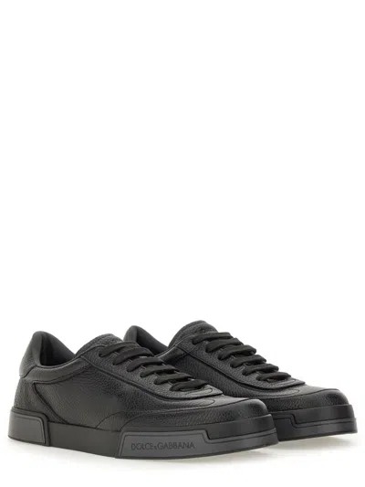 Dolce & Gabbana Gray Calfskin Portofino Yacht Sneakers In Black