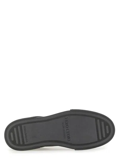 Dolce & Gabbana Gray Calfskin Portofino Yacht Sneakers In Black