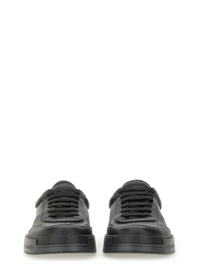 Dolce & Gabbana Gray Calfskin Portofino Yacht Sneakers In Black