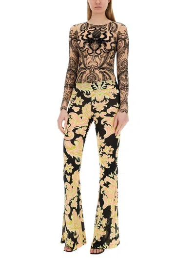 Etro Print Viscose Trousers In Black