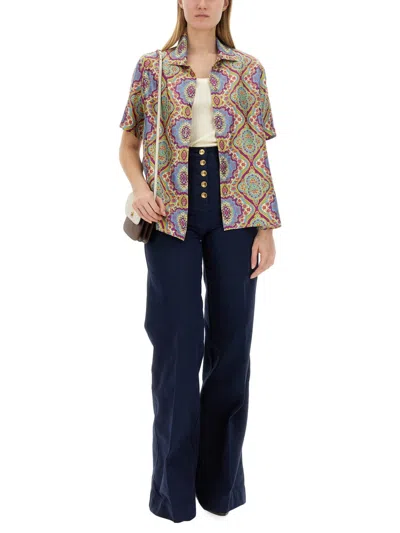 Etro Printed Silk Short Sleeve Bowling Shirt In Multi