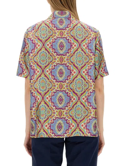Etro Printed Silk Short Sleeve Bowling Shirt In Multi