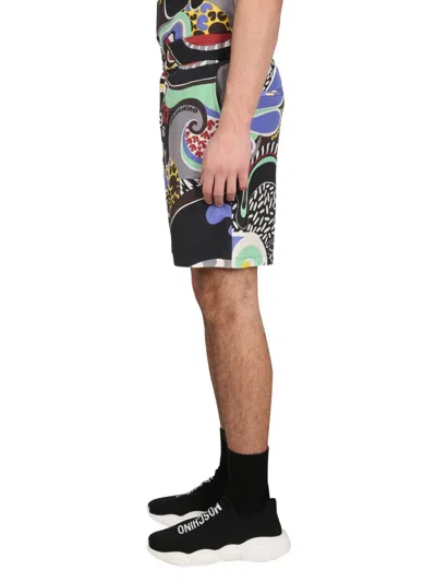 Moschino Printed Swim Shorts In Black
