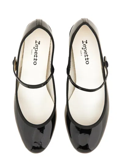 Repetto Ballerina In Shiny Leather With Strap In Black