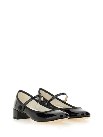 Repetto Ballerina In Shiny Leather With Strap In Black