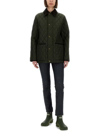 Burberry Quilted Jacket Corduroy Collar Casual In Green