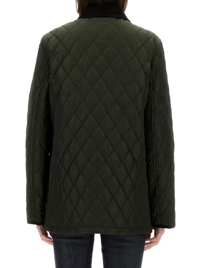 Burberry Quilted Jacket Corduroy Collar Casual In Green