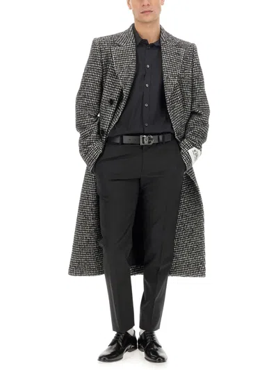 Dolce & Gabbana Double-breasted Wool Houndstooth Coat In Gray