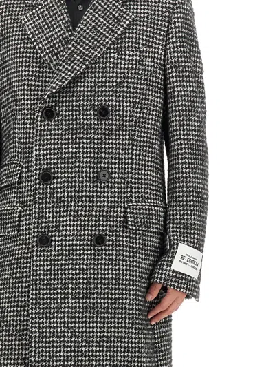 Dolce & Gabbana Double-breasted Wool Houndstooth Coat In Gray