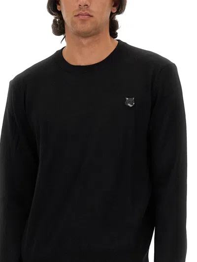 Maison Kitsuné Fox Patch Jersey With Classic Crew Neckline In Black