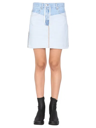 Helmut Lang Inside Out Denim Mini Skirt In Blue