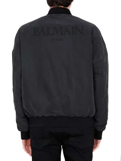 Balmain Logo-embroidered Bomber Jacket In Black