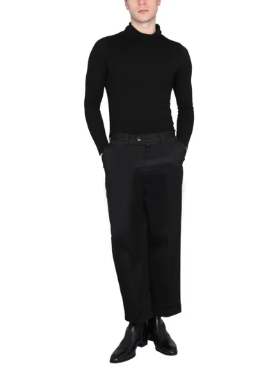 Pt Torino Straight Wool Trousers Elastic Waist In Black