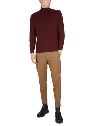 Hugo Boss Ribbed Turtleneck Sweater In Burgundy