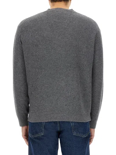 Maison Kitsuné Wool Blend Cardigan With Embroidered Foxy Patch On The Front In Gray