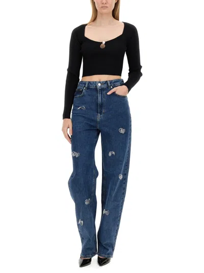 Moschino Ribbed Crop Top In Black