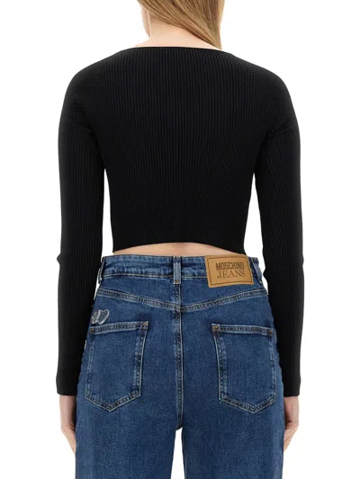 Moschino Ribbed Crop Top In Black