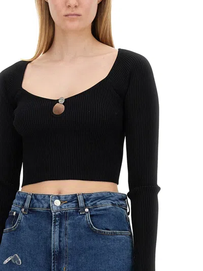 Moschino Ribbed Crop Top In Black