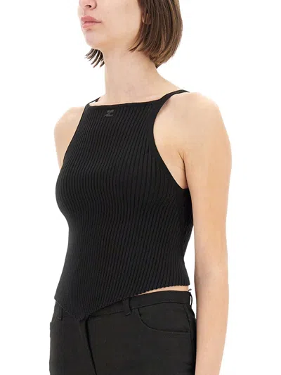Courrèges Courreges Women Pointy Ribbed Knit Tank Top In Black
