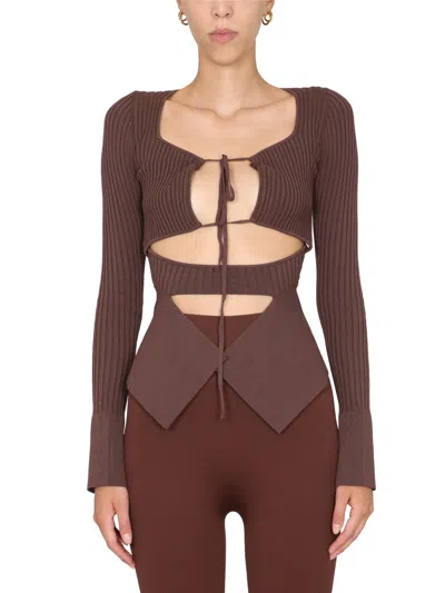 Andreädamo Andreādamo Ribbed Tops In Brown